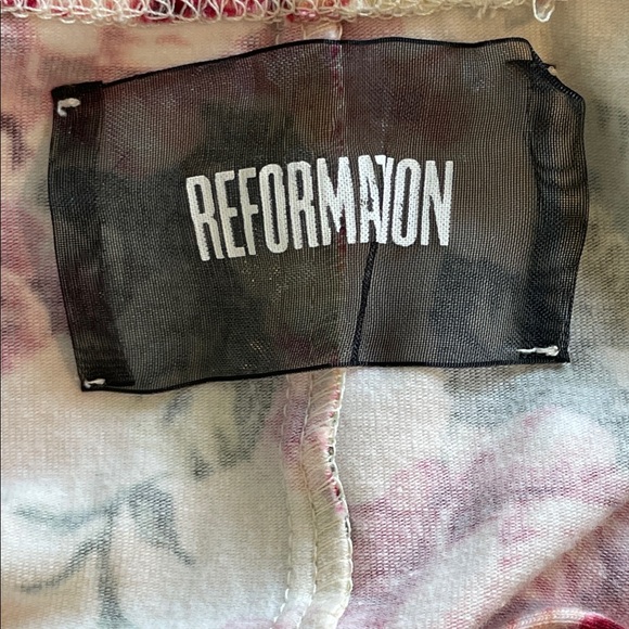 Reformation Lace-Up Floral Midi Dress in Cream and Pink - Picture 2 of 3